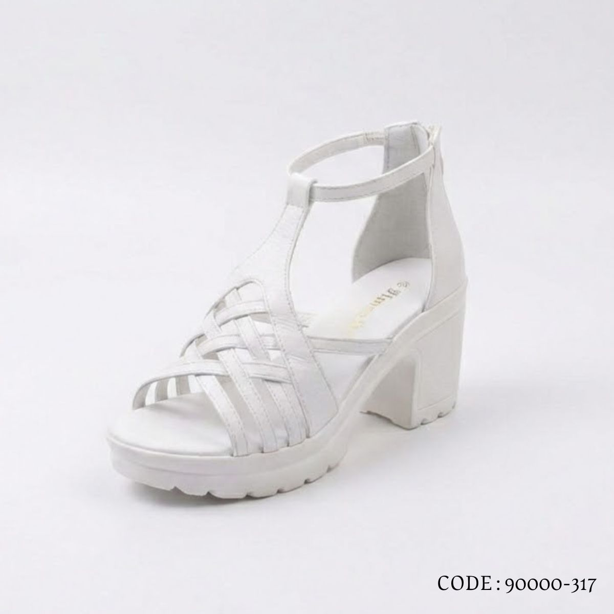 صندل نسائي بكعب عريض ونعل طبي مريح - موديل 90000-317 - ابيض