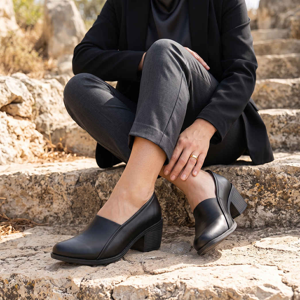 Stylish women's orthopedic shoe with a practical, comfortable heel for all-day wear-Code 6-L52-20 - Black