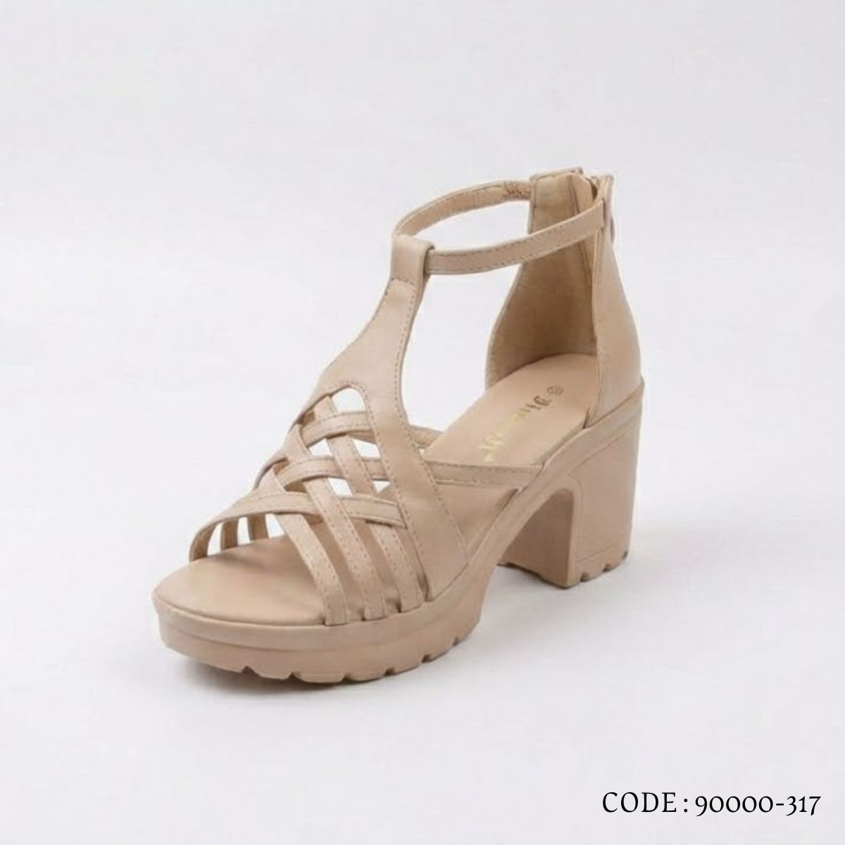 صندل نسائي بكعب عريض ونعل طبي مريح - موديل 90000-317 - بيج