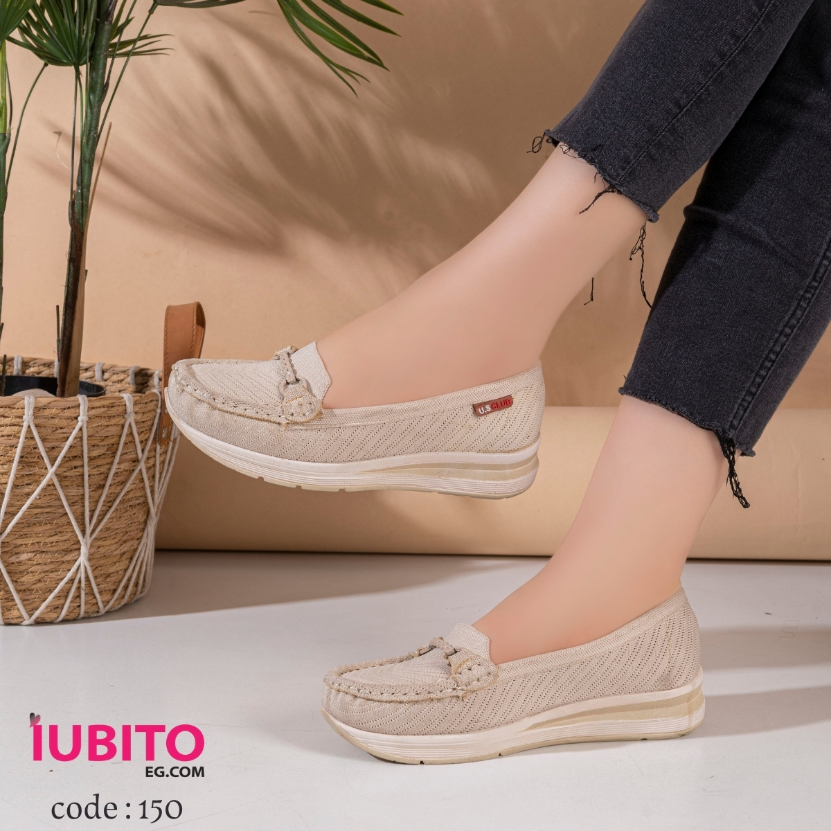 Women's shoes, 3 cm heel - beige - code (150)