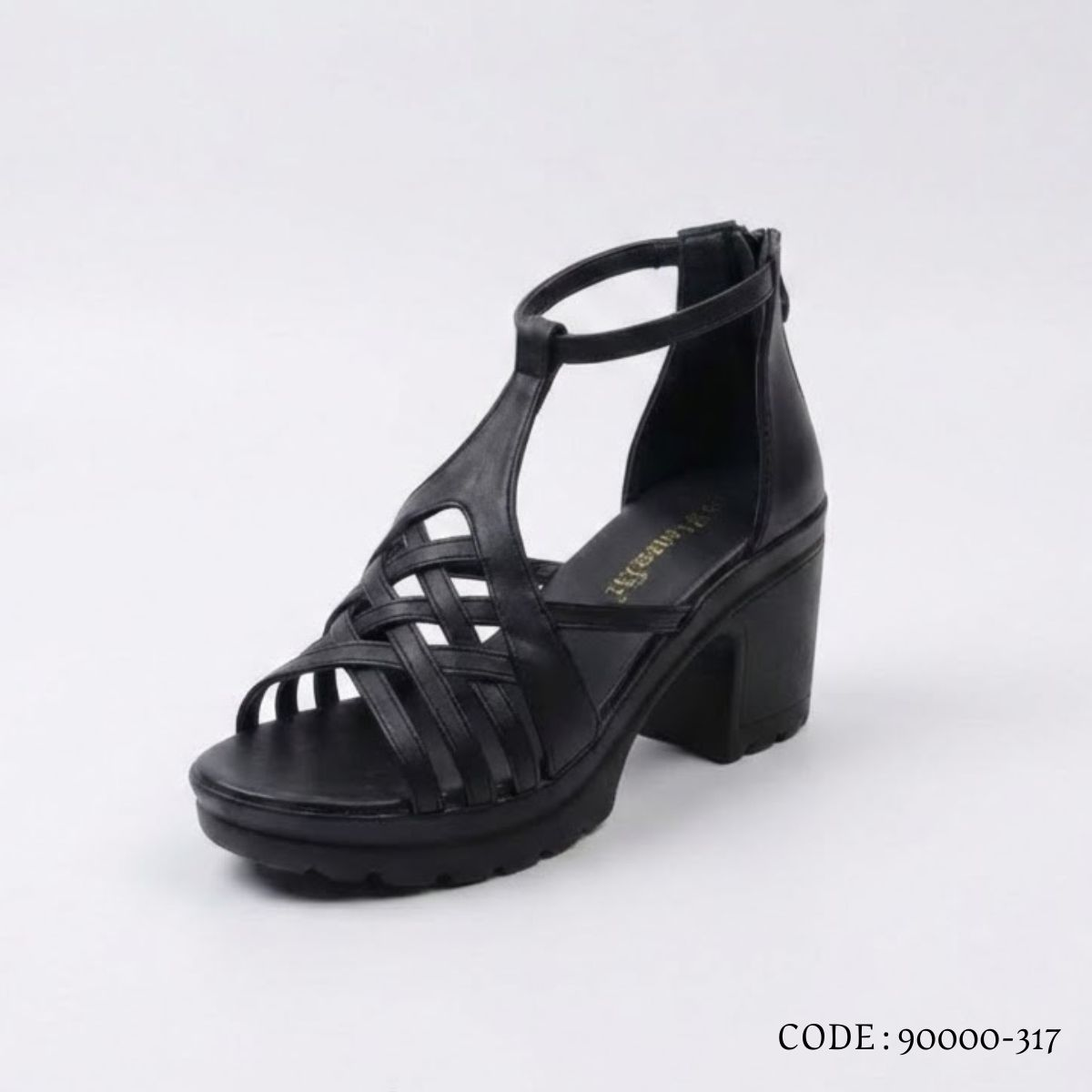 صندل نسائي بكعب عريض ونعل طبي مريح - موديل 90000-317 - اسود