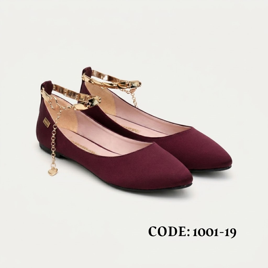 Elegant ballerina flats with a pointed toe and a heart-shaped ankle strap - Model 1001-19 - Burgundy